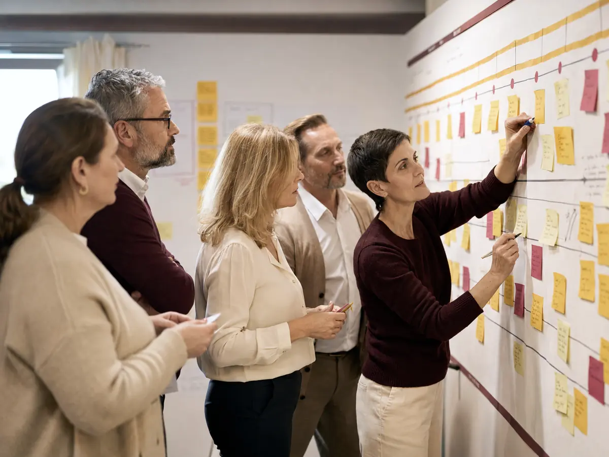 Eine Workshopgruppe ordnet Veränderungsanlässe und Abhängigkeiten.